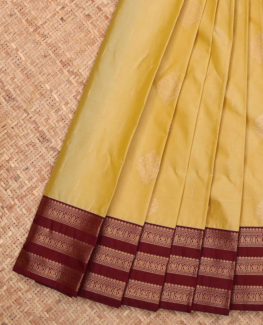 Yellow Budget Silk Saree, Finely Crafted with Zari Buttas, a Contrast Traditional Zari Border, Intricate Pallu, and a Contrast Blouse