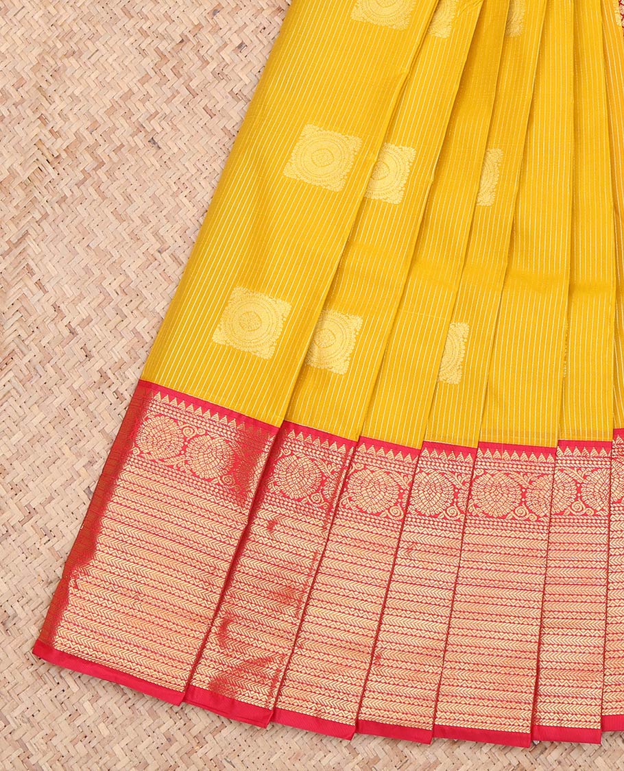 Yellow Zari Butta and Stripes Budget Silk Saree