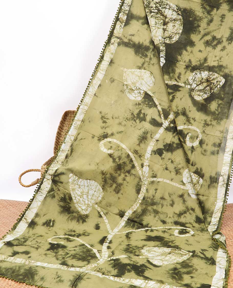 Green batik style leaf creeper with self batik style border