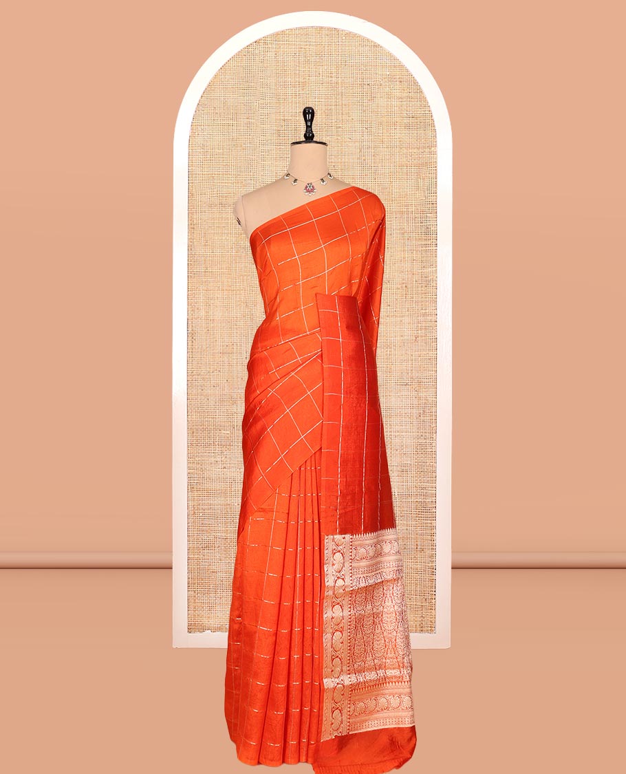 Borderless Orange Chanderi Cotton Saree, Grand Intricately Designed Pallu, and a Matching Blouse