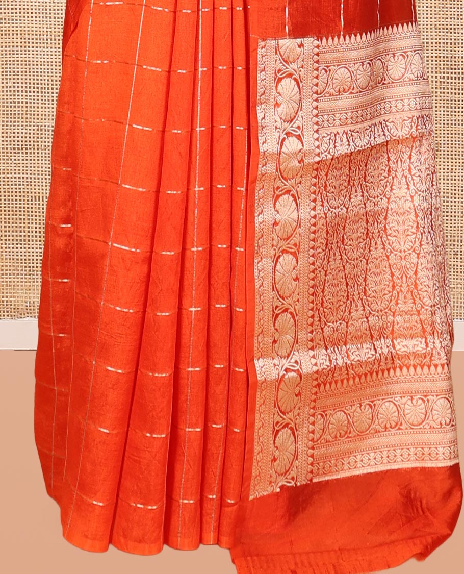 Borderless Orange Chanderi Cotton Saree, Grand Intricately Designed Pallu, and a Matching Blouse