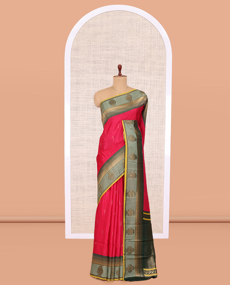 Rani Pink Raindrop-Buttas Semi-Mysore Silk Saree