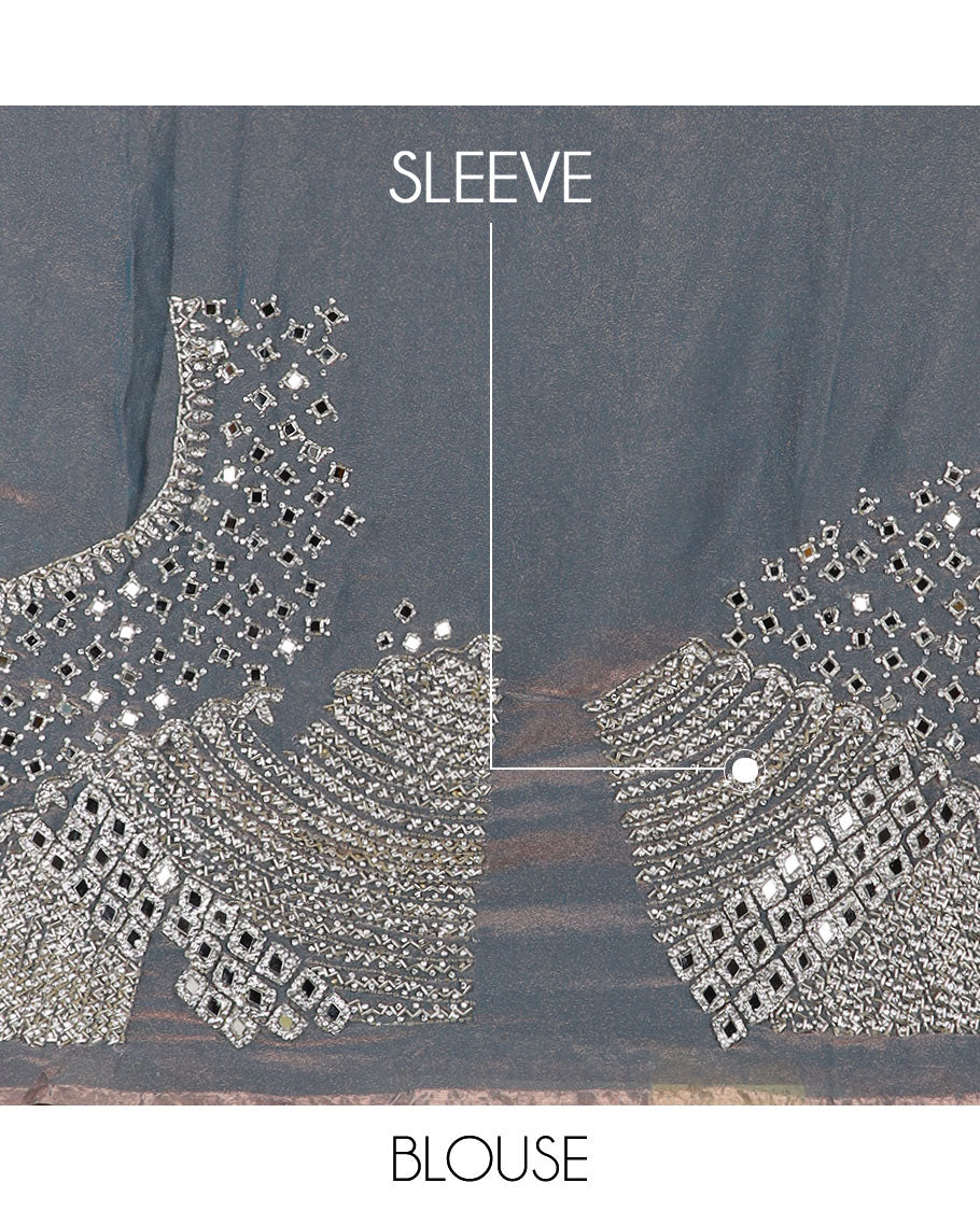 Scintillating grey plain design designer saree, scallop embroidered border