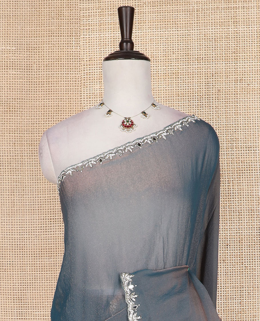 Scintillating grey plain design designer saree, scallop embroidered border