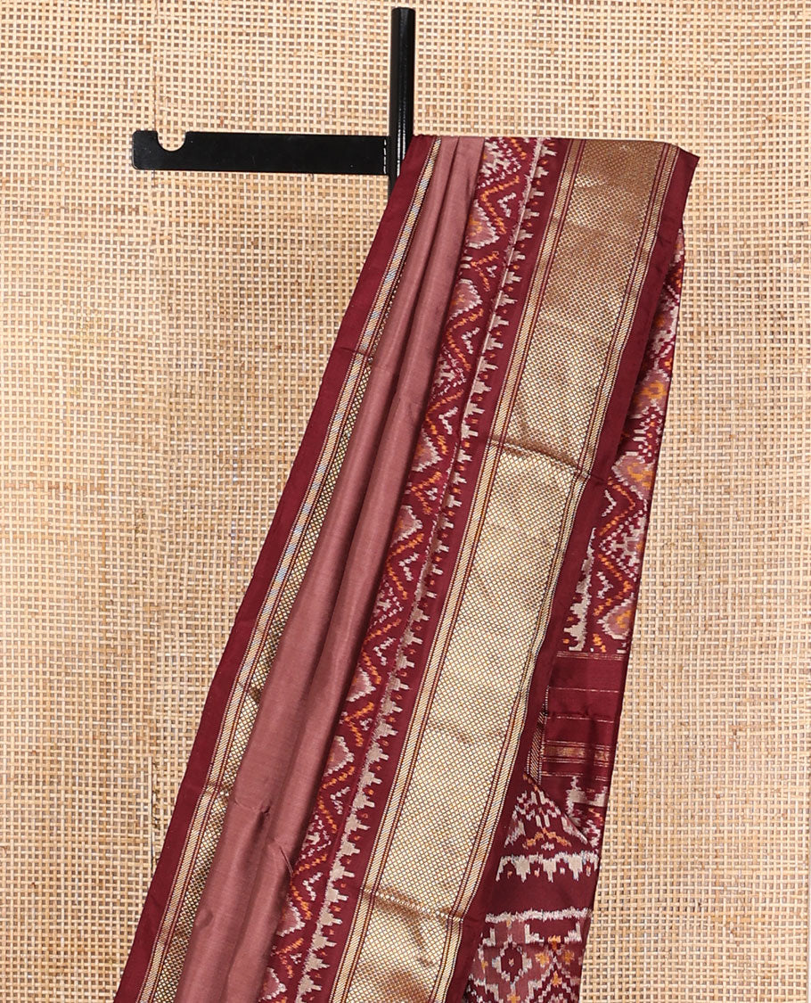Maroon ikkat saree with ikkat jaal design, traditional design zari border & pallu of ikkat design