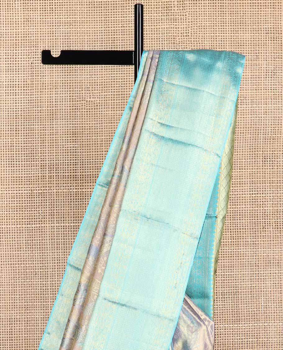 Purple leaf design kancheepuram tissue silk saree with contrast border of intricate zari design & argyle design pallu