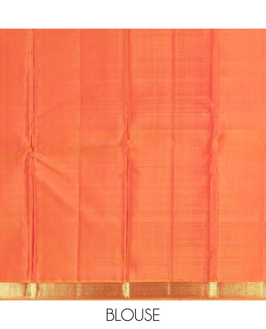 Maroon zari buttas Kanchipuram silk saree, contrast border of rekku, and muthu designs, and chevron design pallu