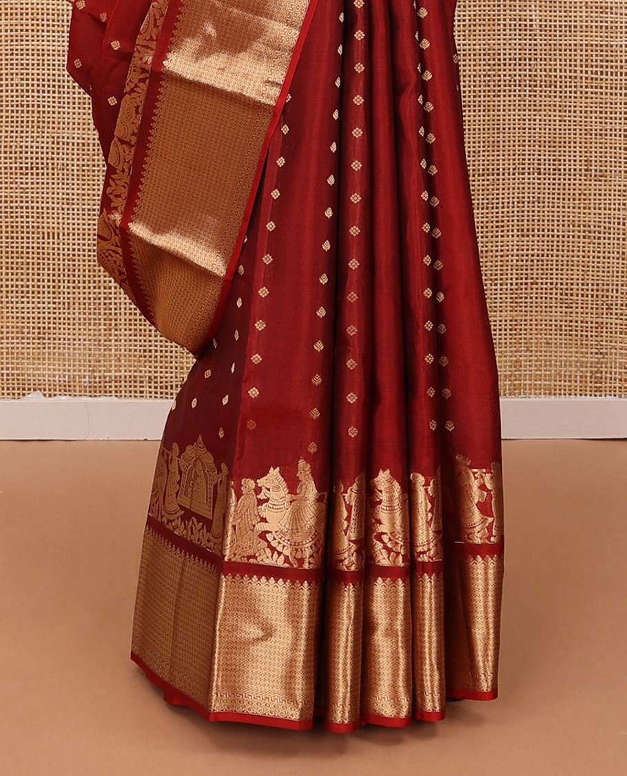 Red zari buttas silk saree, zari wedding-theme zari woven border of thilakam,banaras & neli designs & jaal pallu