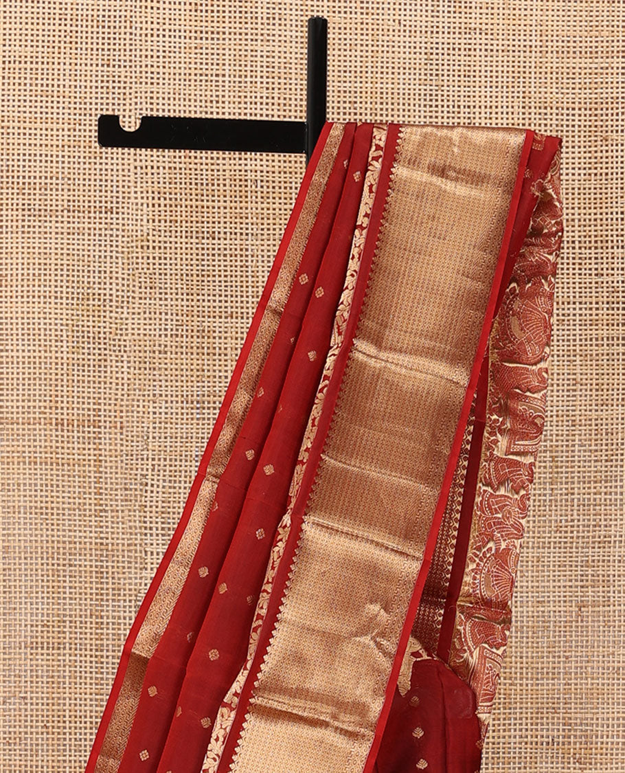 Red zari buttas silk saree, zari wedding-theme zari woven border of thilakam,banaras & neli designs & jaal pallu