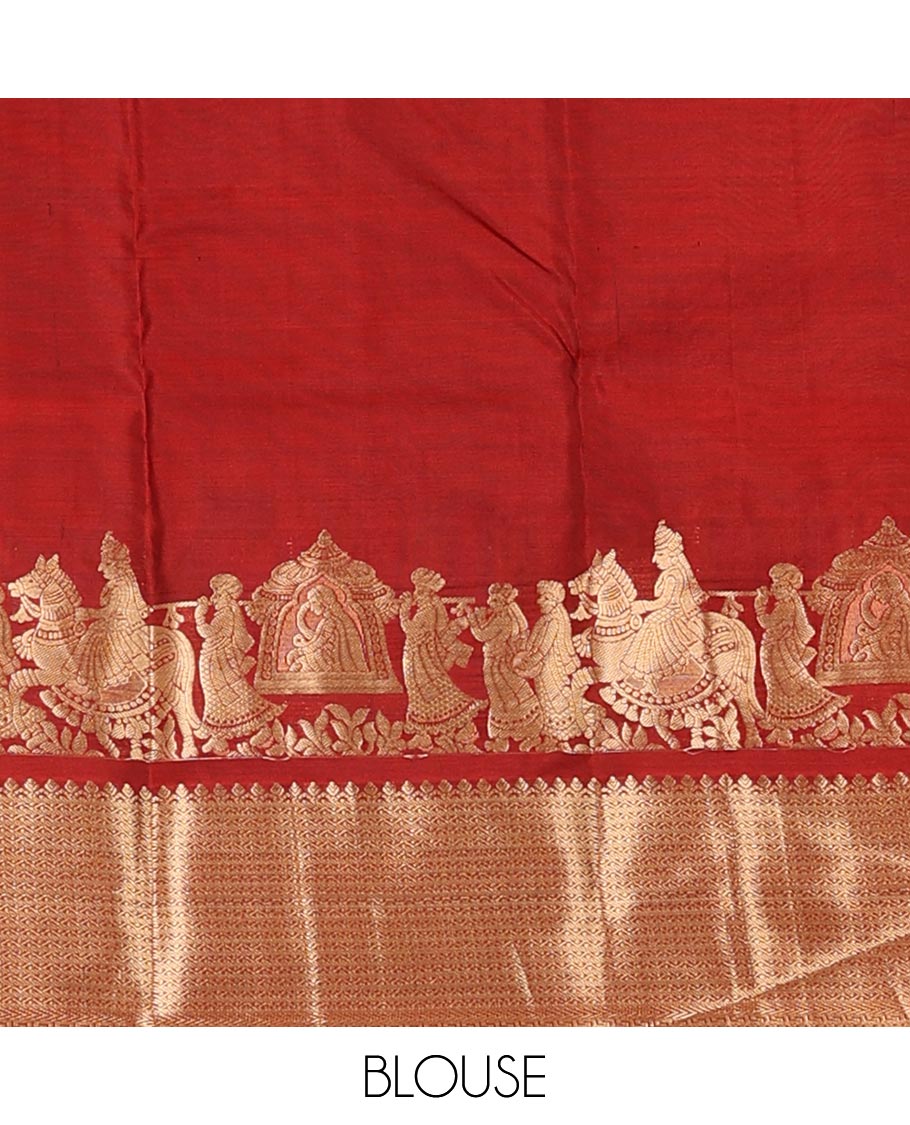 Red zari buttas silk saree, zari wedding-theme zari woven border of thilakam,banaras & neli designs & jaal pallu