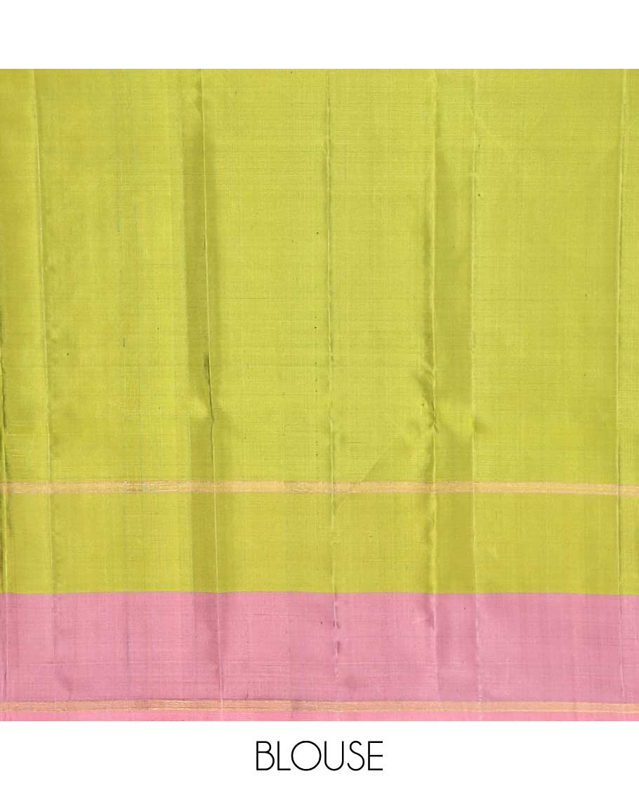 Violet motifs mayuri soft silk saree with contrast floral design border & floral jaal design pallu