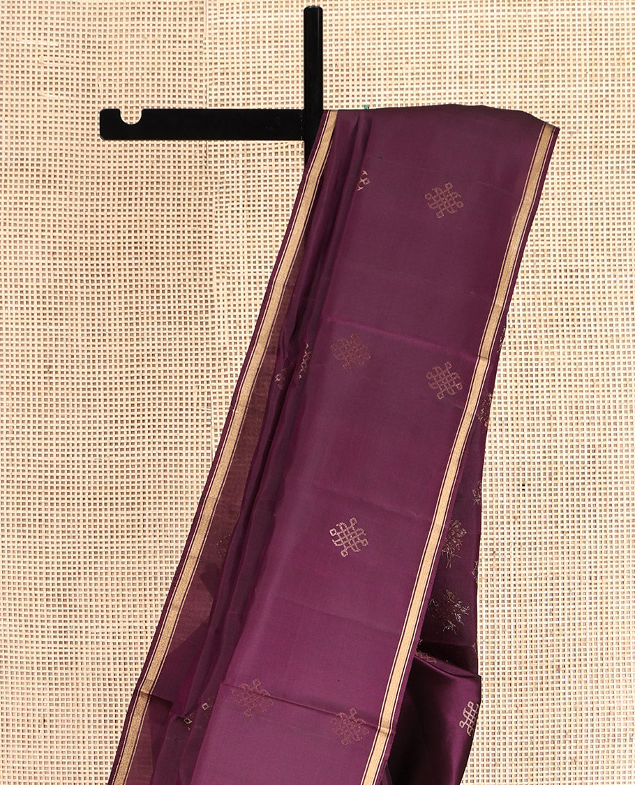Purple Mayuri Soft Silk Saree, Mesmerized with Kambi Kolam Buttas, a Piping Zari Border, Pallu Steeped with Kambi Kolam Buttas, and a Matching Blouse