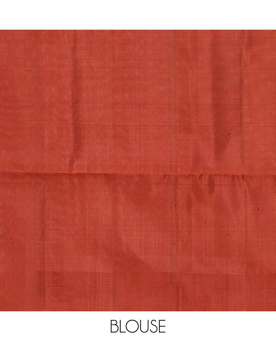 Brown geometric patterned soft silk saree, contrast unique design border, and pallu of jaal design