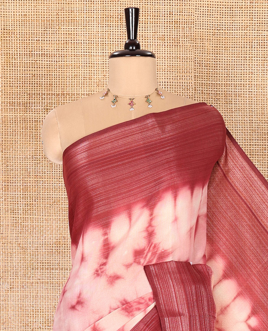 Pink Linen Linen Cotton Saree Enlivened with Shibori Print, Complemented by a Contrast Plain Border, Featuring a Shibori-Printed Pallu, Paired with a Contrast Blouse