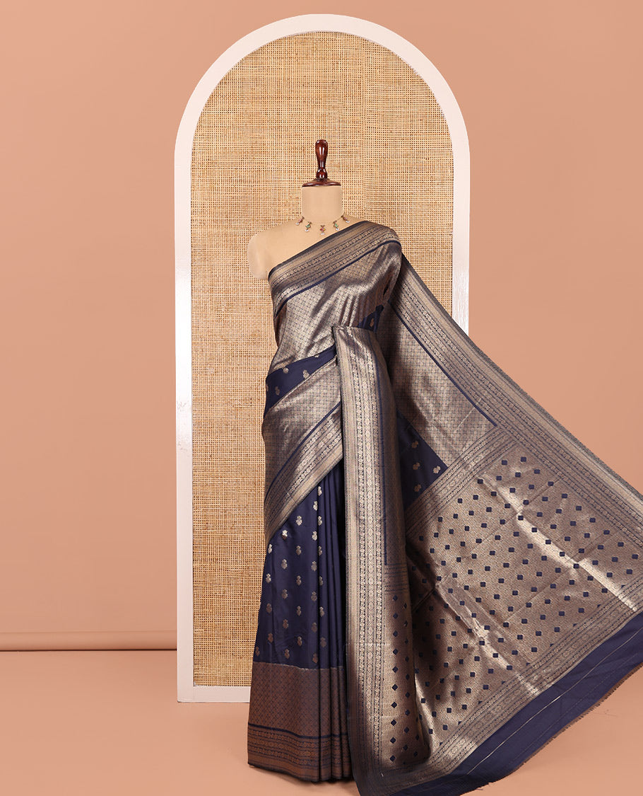 Navy Blue Elite Soft Silk Saree, Enriched with Jacquard, Buttas, Traditional Border, Grand Pallu and Matching Blouse