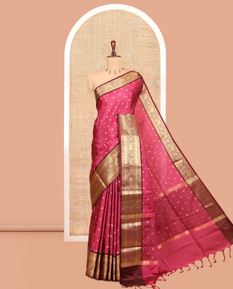 Magenta Semi-Katan Silk Saree