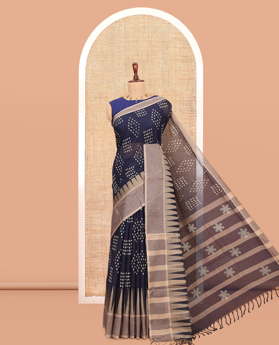 Navy Blue Handloom Cotton Saree