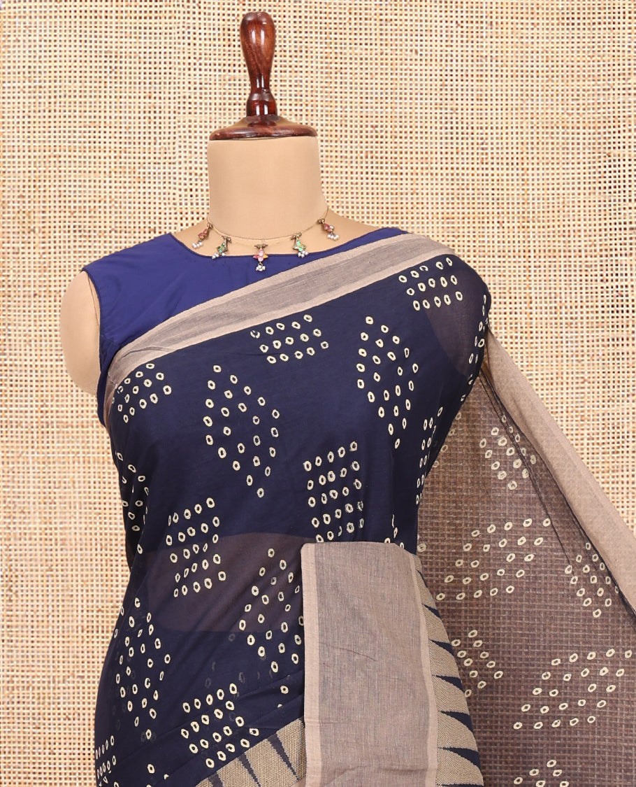 Navy Blue Handloom Cotton Saree