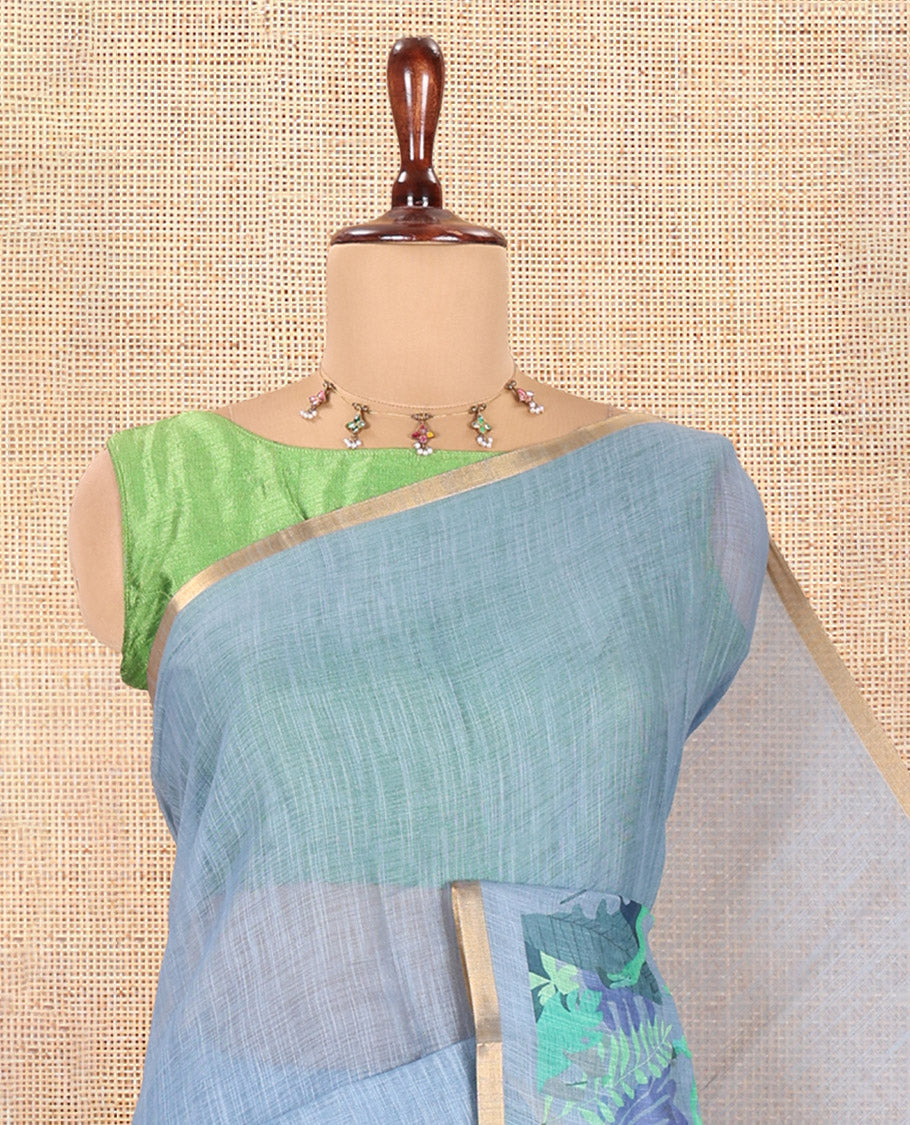 Grey Plain Linen Cotton Saree
