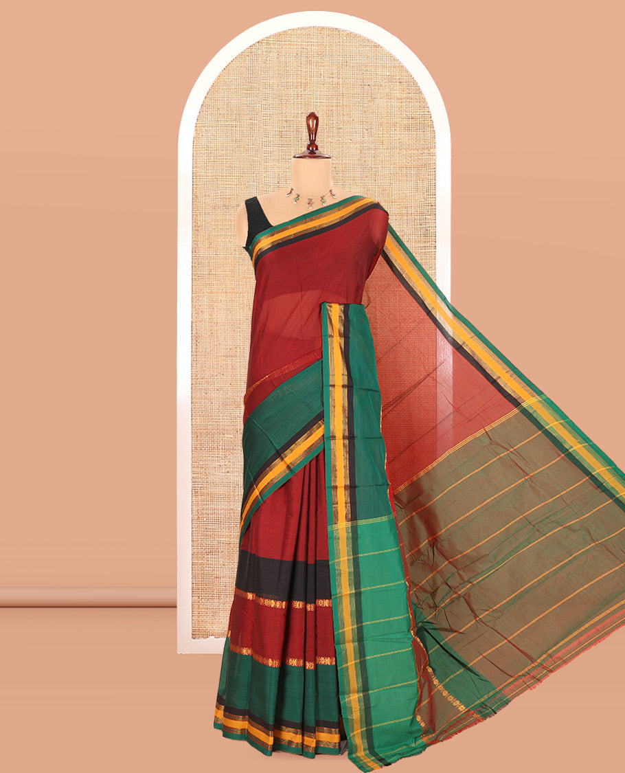 Maroon Plain Mercerised Cotton Saree