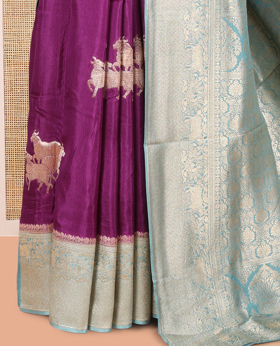 Dark Purple Semi Raw Silk Saree