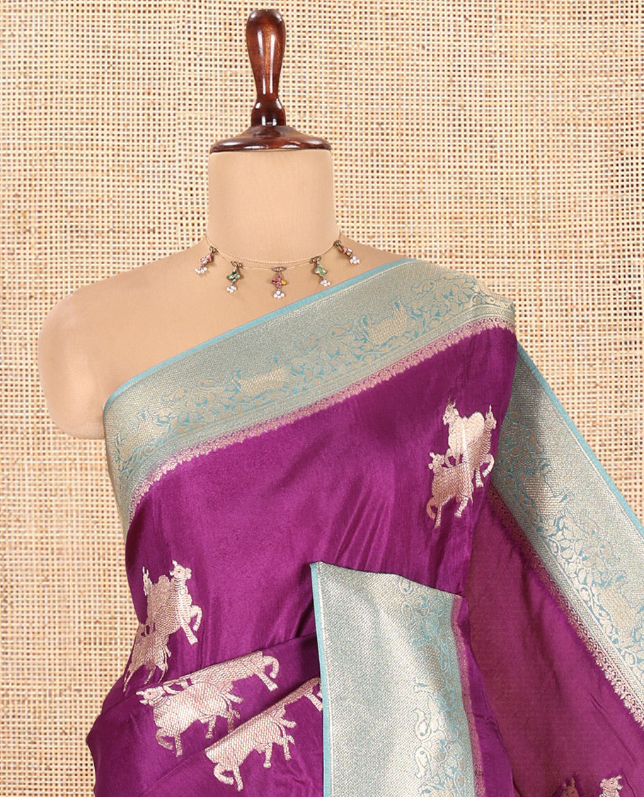 Dark Purple Semi Raw Silk Saree