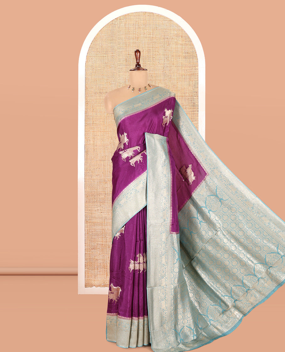 Dark Purple Semi Raw Silk Saree