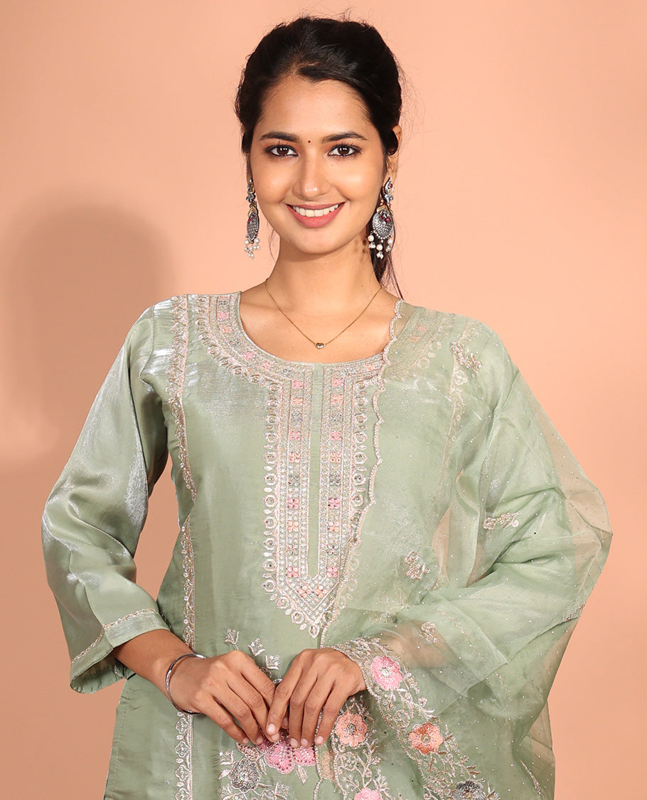 Green Glass Fabric Readymade Suit