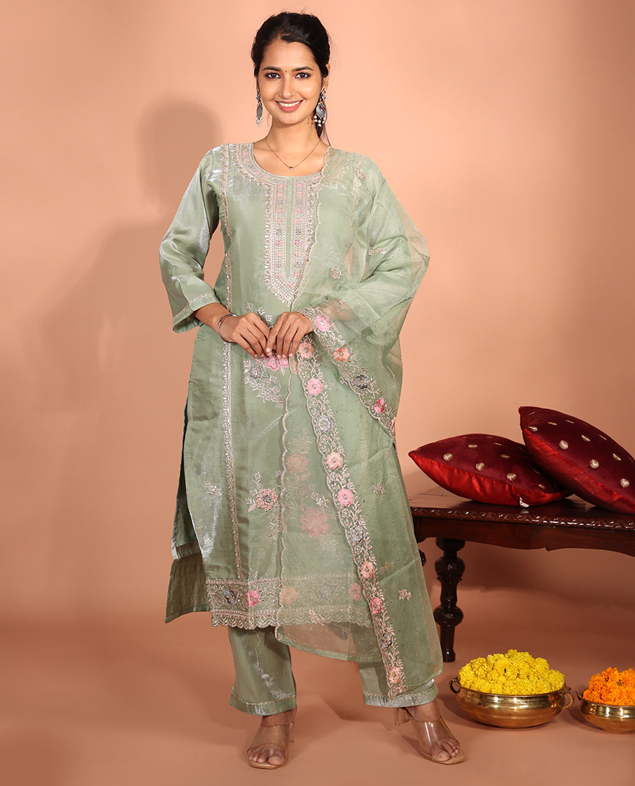 Green Glass Fabric Readymade Suit