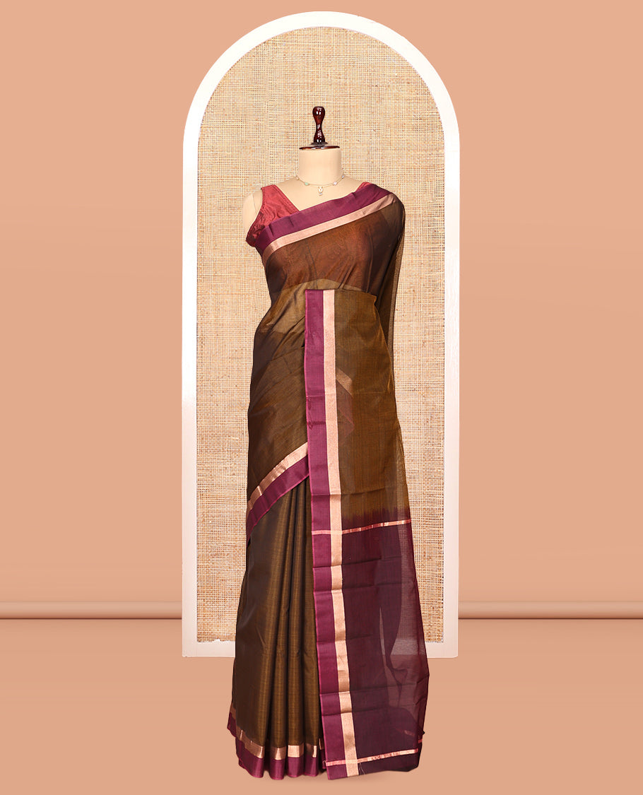 Brown Plain Silk Cotton Saree