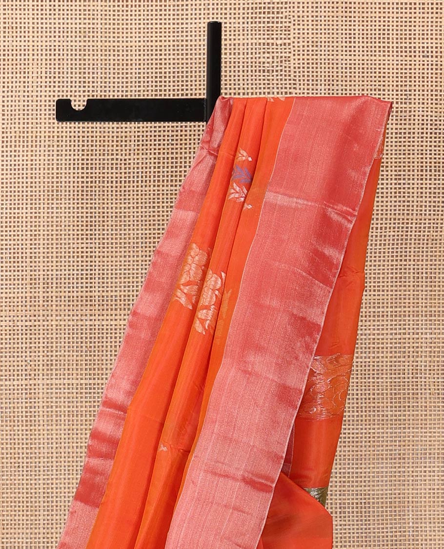 Orange zari buttas Uppada saree, bavanji border, and contrast traditional zari pallu