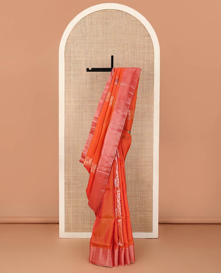 Orange zari buttas Uppada saree, bavanji border, and contrast traditional zari pallu