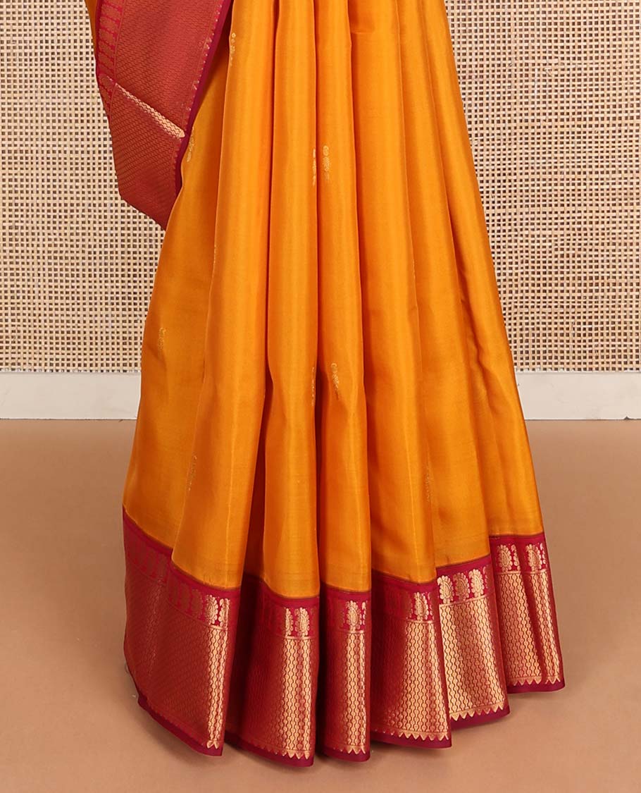 Orange zari buttas Vasundhara silk mix saree, contrast border of manga & then kuli kann & jaal pallu