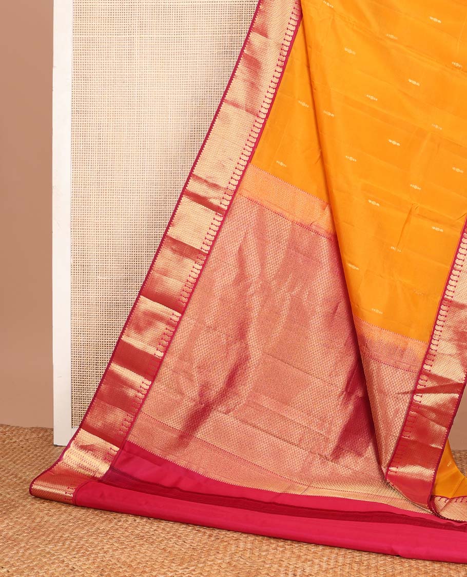 Orange zari buttas Vasundhara silk mix saree, contrast border of manga & then kuli kann & jaal pallu