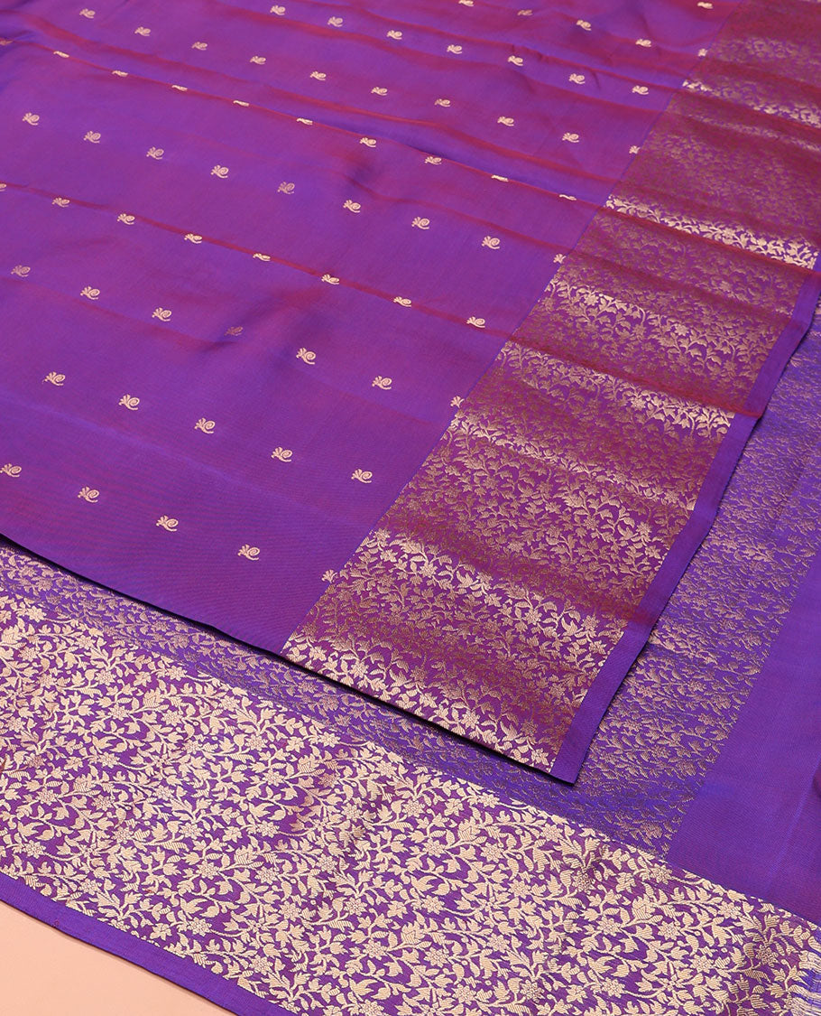 Purple Vasundhara Lite-Silk Mix Saree, Beautified with Zari Buttas, Highlighted by Zari Border of Floral Jaal Designs, Grand Pallu of Floral Jaal Designs, and Paired with a Matching Blouse
