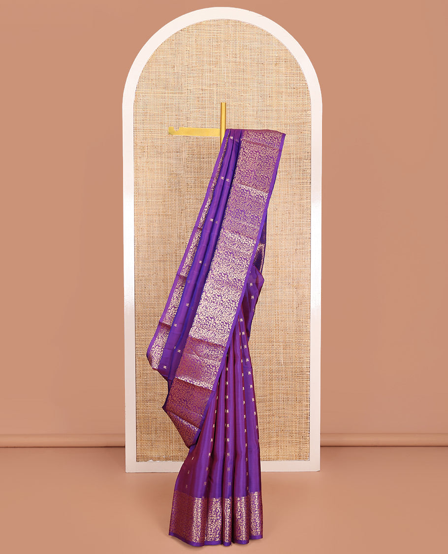 Purple Vasundhara Lite-Silk Mix Saree, Beautified with Zari Buttas, Highlighted by Zari Border of Floral Jaal Designs, Grand Pallu of Floral Jaal Designs, and Paired with a Matching Blouse