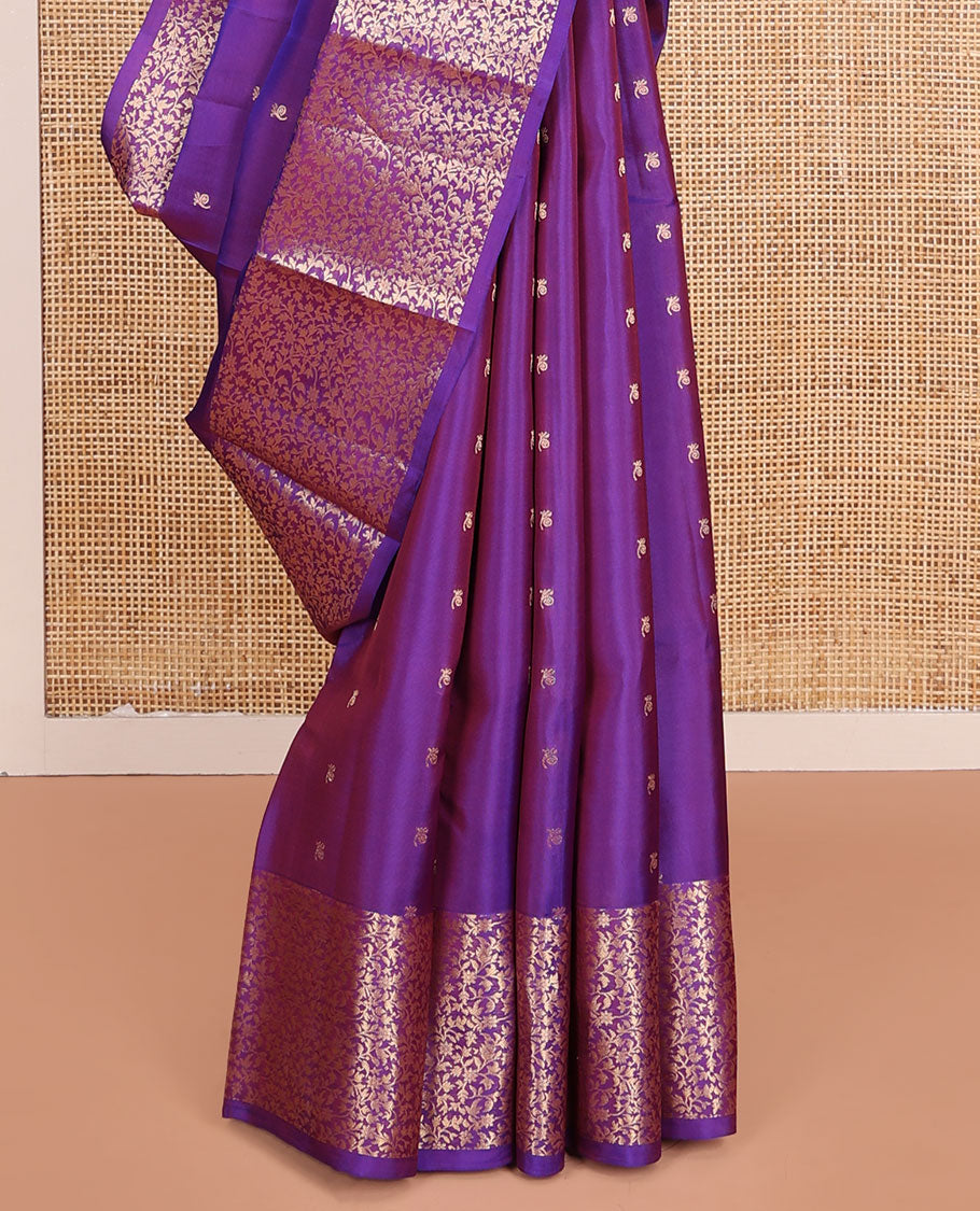 Purple Vasundhara Lite-Silk Mix Saree, Beautified with Zari Buttas, Highlighted by Zari Border of Floral Jaal Designs, Grand Pallu of Floral Jaal Designs, and Paired with a Matching Blouse