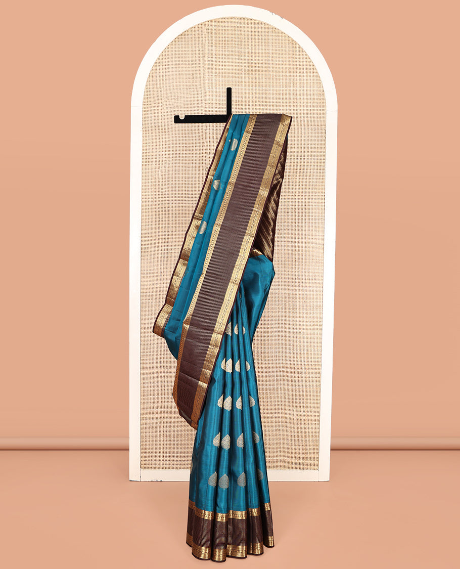 Blue Zari-Buttas Vasundhara Lite-Silk Mix Saree, Complemented by a Contrast Border of Kathir, and Manga Designs, Grand Pallu, and a Contrast Blouse