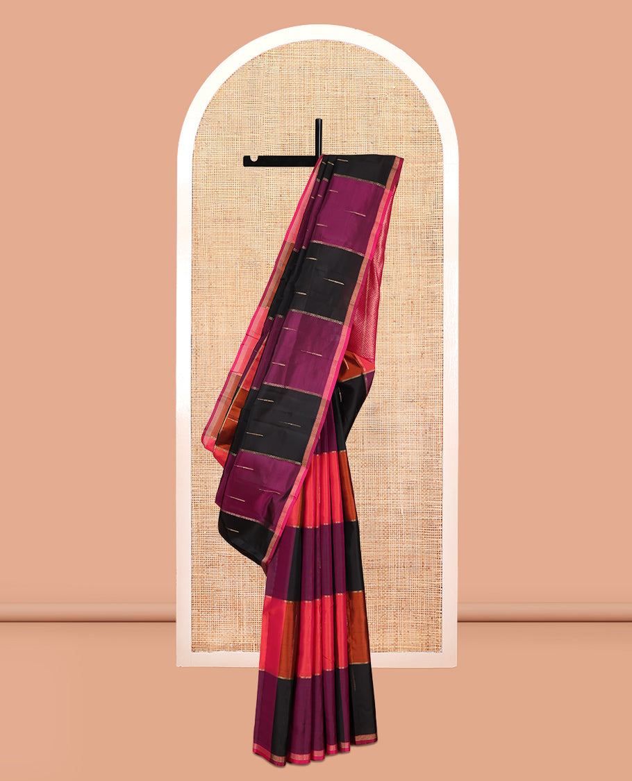Borderless Multi-Color Buttas-Checked Vasundhara Lite Silk Mix Saree, a Zari Border, Contrast Blouse