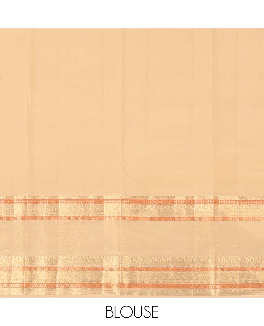 Blue zari buttas and zari checked Vasundhara silk mix saree, contrast border of thilakam, muthu, banaras, poun, and mayil designs, and then kuli kann pallu