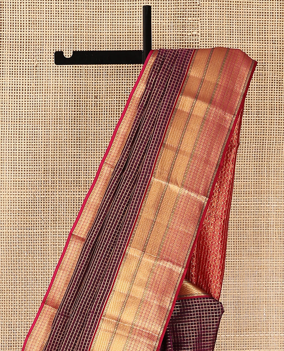 Purple Vasundhara Lite Silk Mix Saree, Decked Up with Zari Checks on Its Body, Complemented by a Contrast Border of Stripes and Kamalam Designs, Intricately Designed Pallu, and Paired with a Contrast Blouse