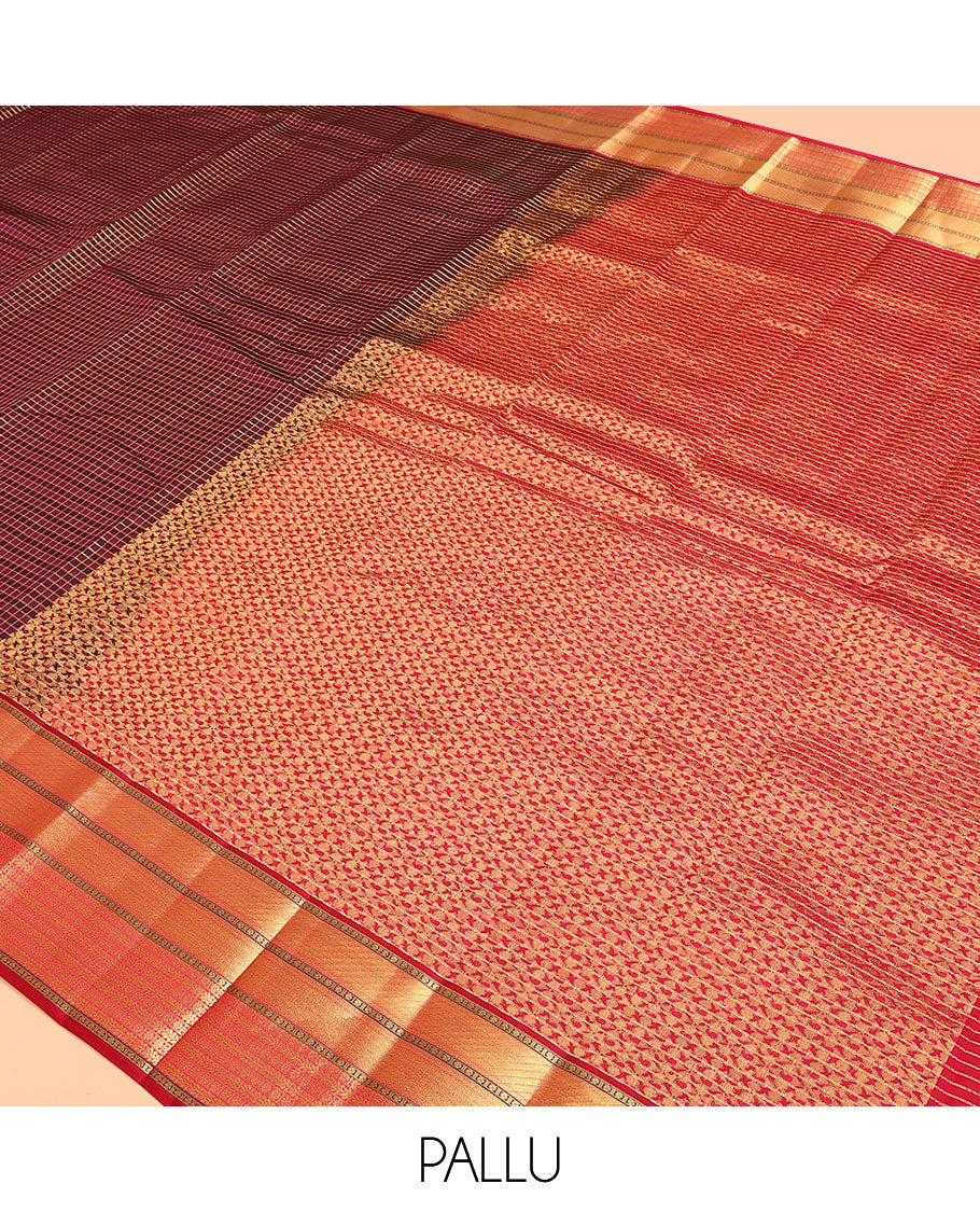 Purple Vasundhara Lite Silk Mix Saree, Decked Up with Zari Checks on Its Body, Complemented by a Contrast Border of Stripes and Kamalam Designs, Intricately Designed Pallu, and Paired with a Contrast Blouse