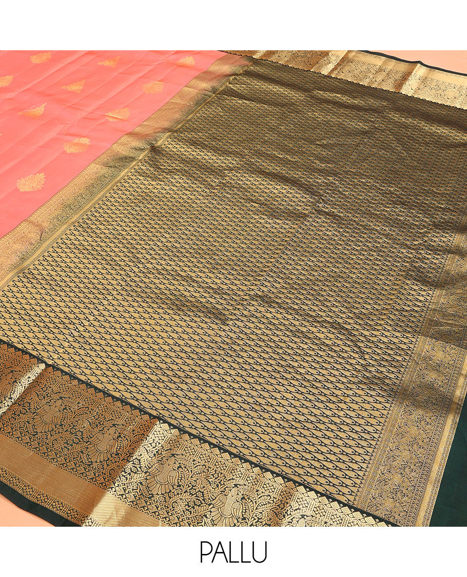 Pink Vasundhara Lite Silk Mix Saree, Woven with Zari Buttas on Its Body, Complemented by a Contrast Border of Kamalam, Neli, and Iruthalai Pakshi Designs, Gracefully Embellished Pallu, and Paired with a Contrast Blouse