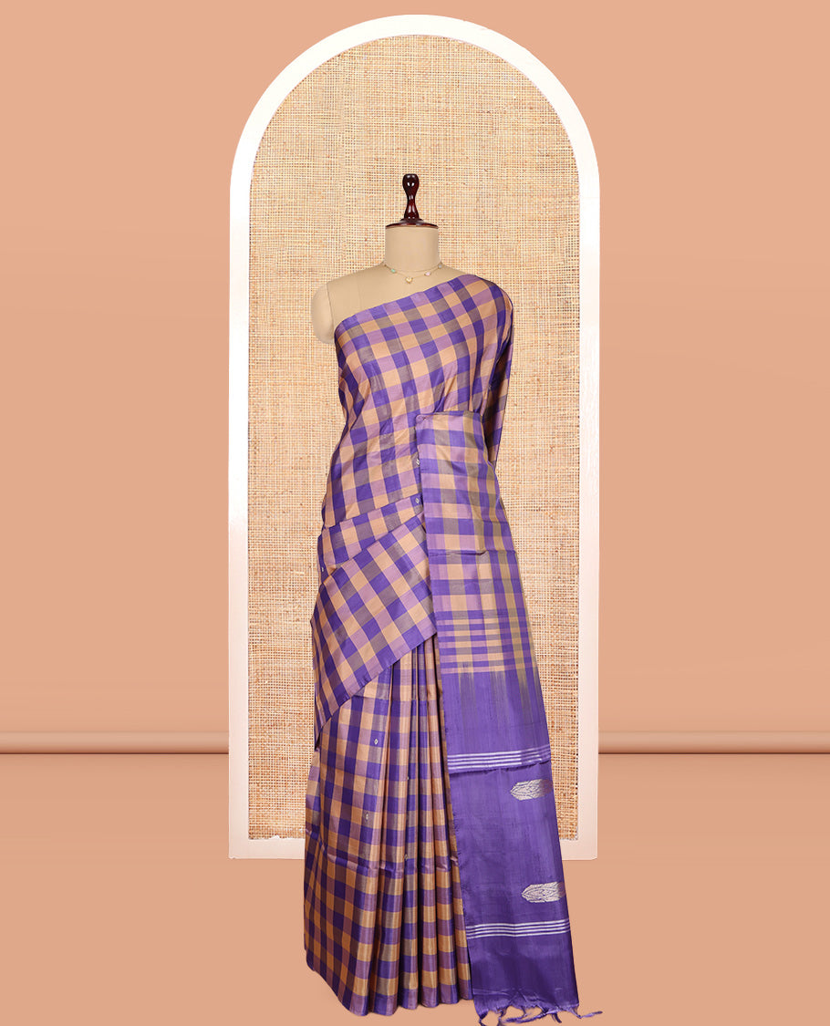 Borderless Multi-Color Checked Banana Pith Saree, Woven with Buttas, a Self-Pallu of Stripes and Buttas, and a Contrast Blouse