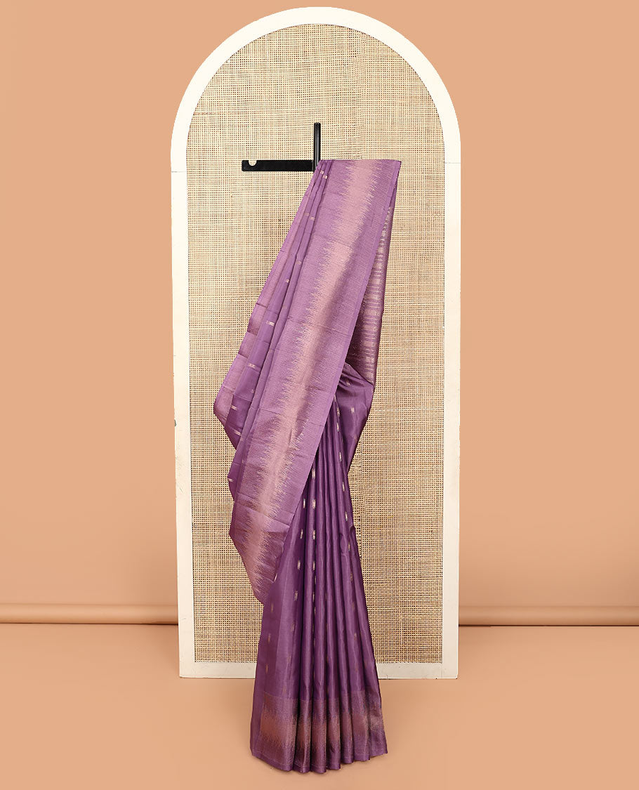 Purple zari buttas Vasundhara silk saree, self-border, and pallu of geometric designs