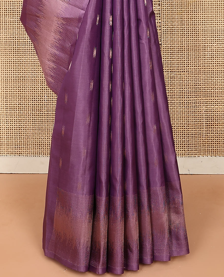 Purple zari buttas Vasundhara silk saree, self-border, and pallu of geometric designs