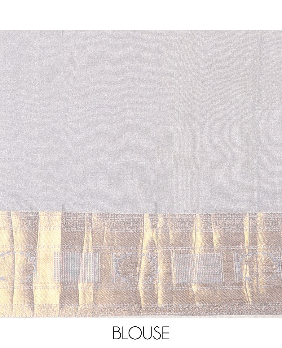 Navy blue zari buttas budget silk saree, contrast traditional zari border, and jaal pallu