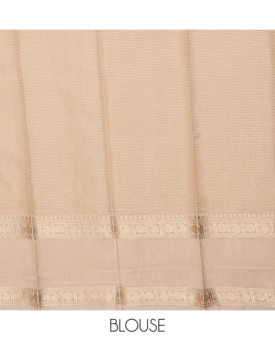 Peacock zari buttas and striped gift saree, contrast traditional zari rettai pettu design border, and intricate pallu