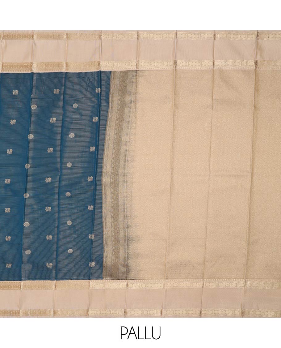 Peacock zari buttas and striped gift saree, contrast traditional zari rettai pettu design border, and intricate pallu