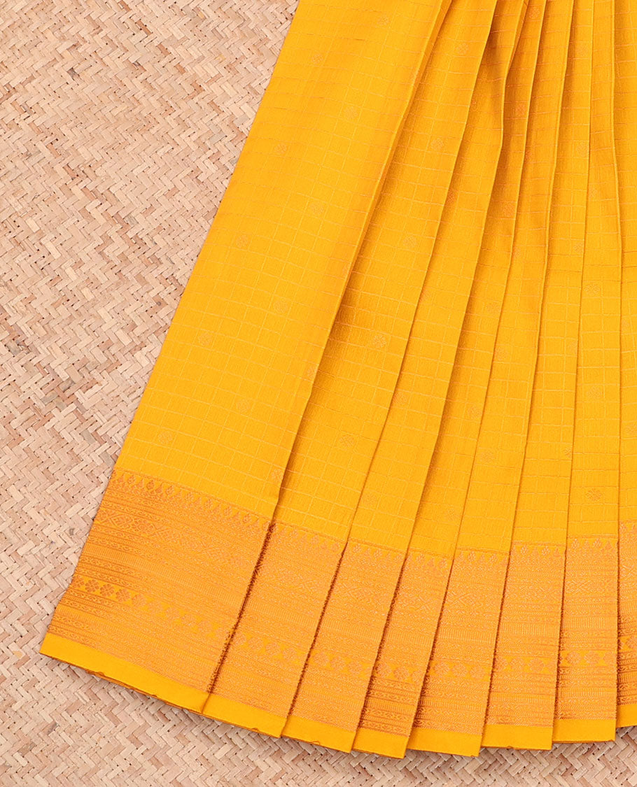 Yellow Budget Silk Saree, Sparsely Woven with Zari Buttas and Checks All Over Its Body, Highlighted by a Traditional Zari Design Border, Sparsely Woven Pallu, and Paired with a Matching Blouse